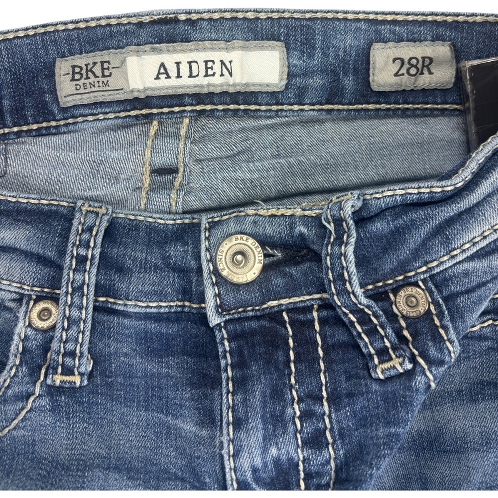 BKE Aiden Jeans Women's 28R Bootcut Mid Rise Stretch Whiskered Dark Wash Denim - Picture 2 of 12